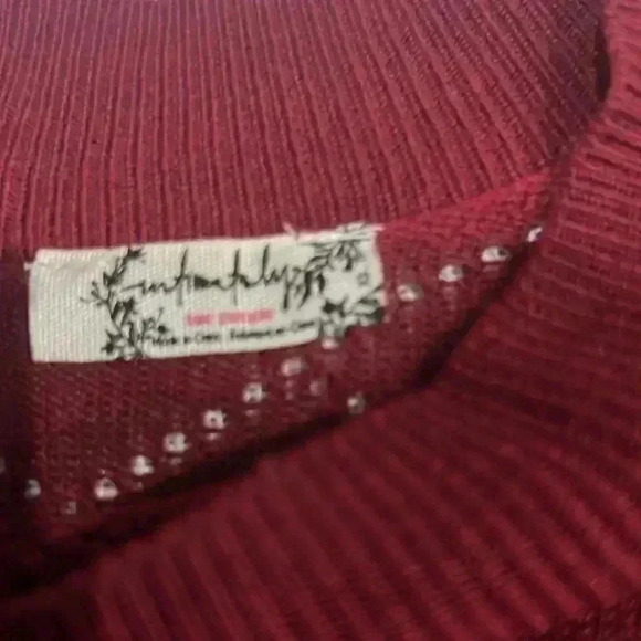 FREE PEOPLE BURGUNDY LONG SLEEVE RIBBED SWEATER BODY SUIT - Picture 5 of 6